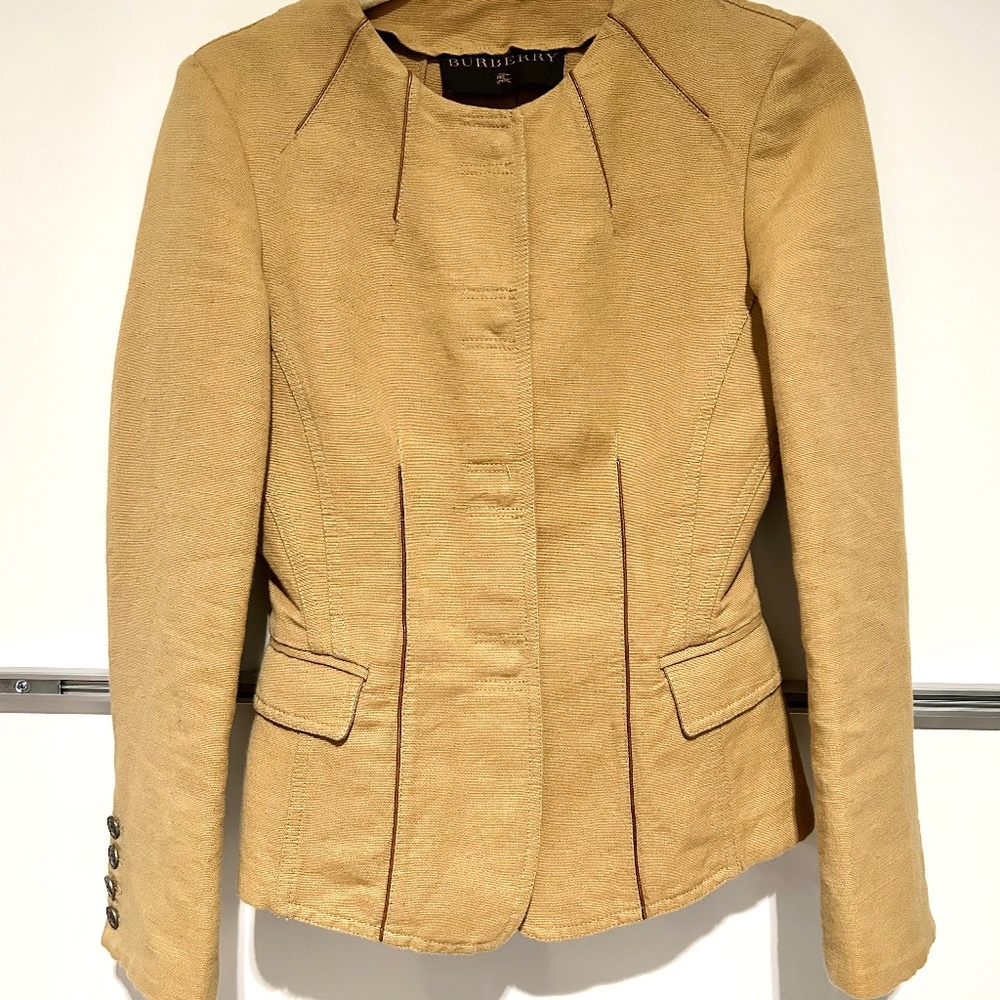 SALE Burberry Women’s Blazer Jacket Size S-M Linen Cotton Cropped, Beige